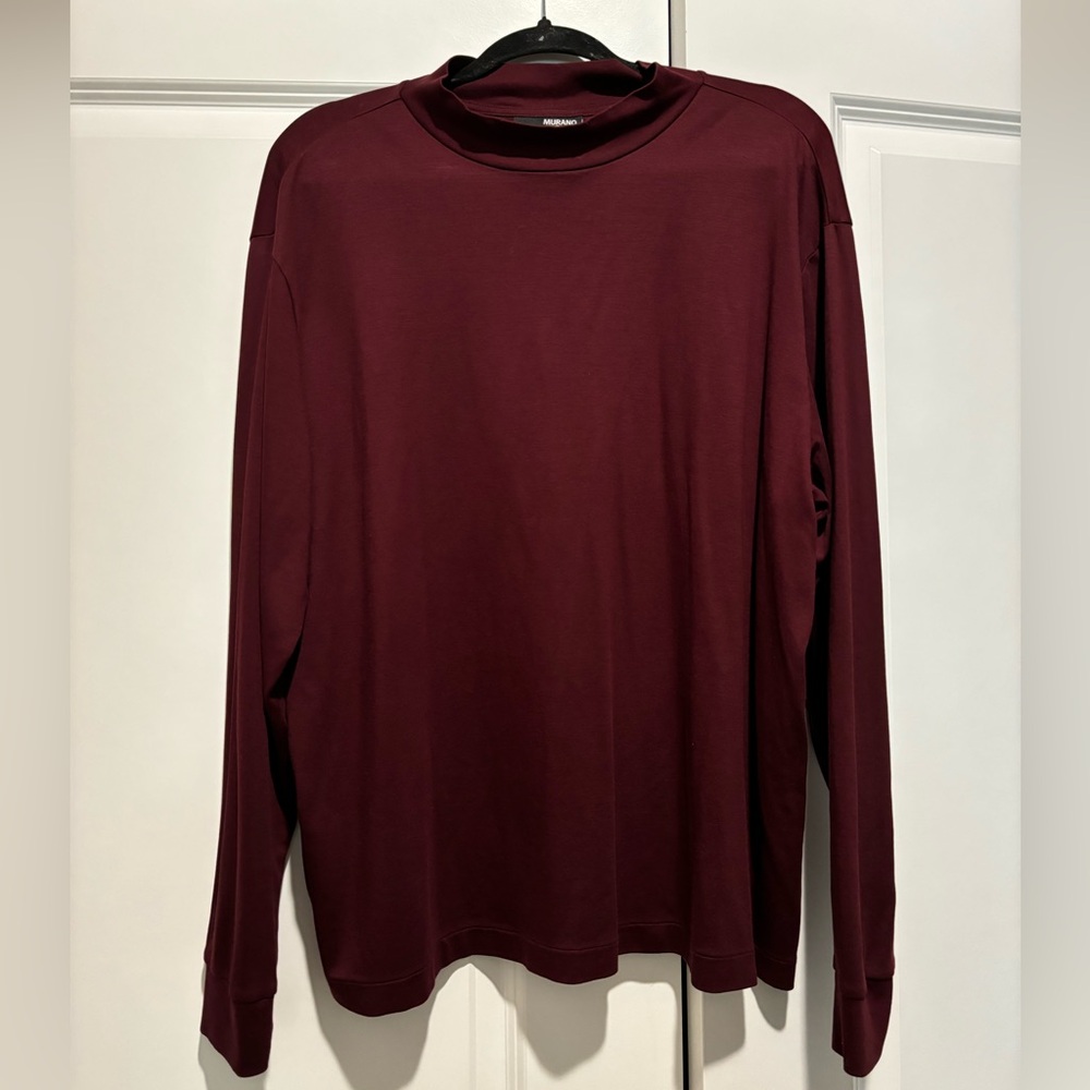 Men's Burgundy Mock-neck Long Sleeve Shirt